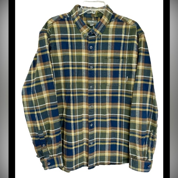Eddie Bauer Flannel Shirt Mens XL Blue Green Plaid Button Up Classic Fit Pockets - Picture 1 of 10